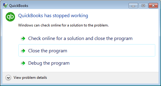 QuickBooks has Stopped Working Message