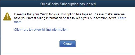 Quickbooks subscription has expired error message